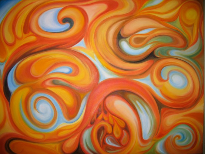 Orange Swirls Oil on raw Canvas 36"x48"
