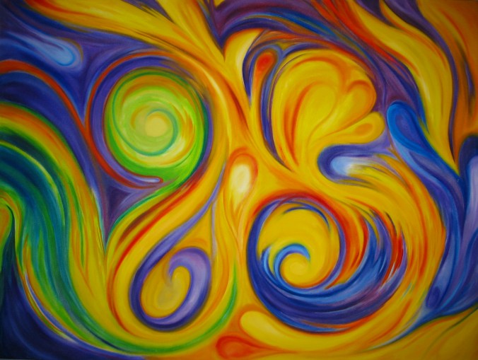 Rainbow Swirls Oil on raw canvas 36"x48"