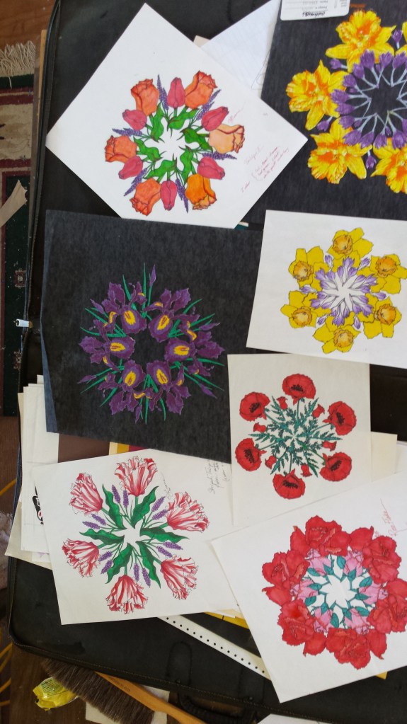 Here are most of the floral designs I did for them.  The ones on black are actual screen prints.